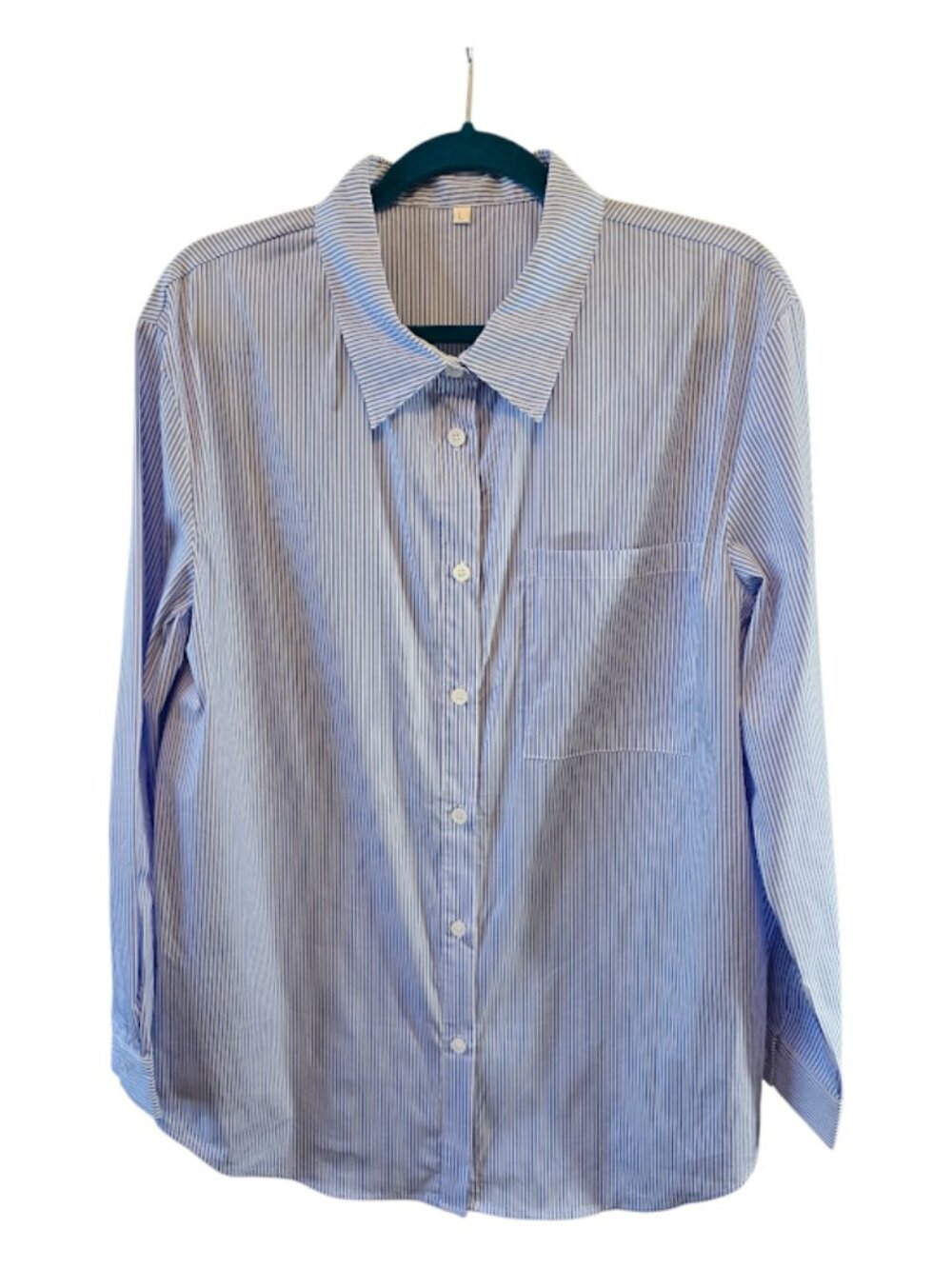 STRIPED BUTTON DOWN SHIRT WHITE BLUE SIZE LARGE BUSINESS CASUAL NWOT COTTON